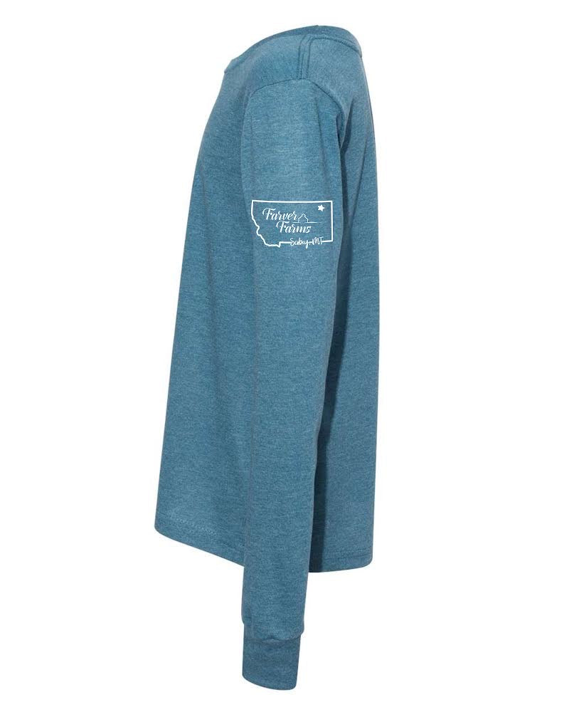 Who's Your Farmer Long Sleeved Tee- Steel Blue